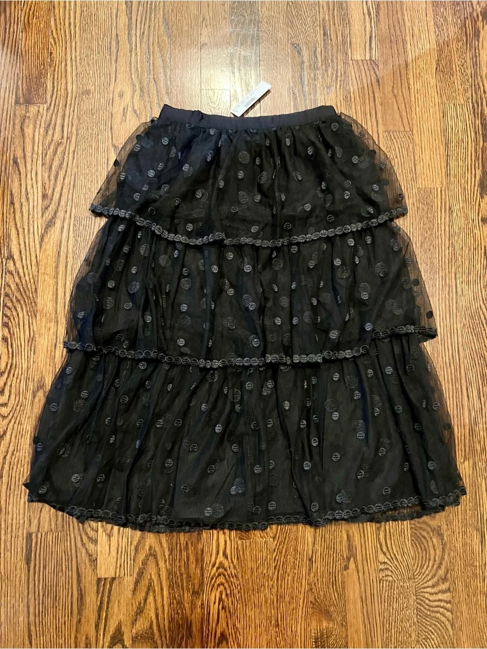 Black Tiered Polka Dot Midi Skirt